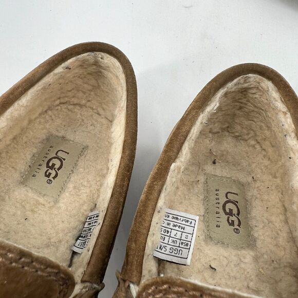 Vintage UGG Loafer Mens 8 Brown Suede Slip On Shearling Lined Slipper Shoes - Picture 10 of 12